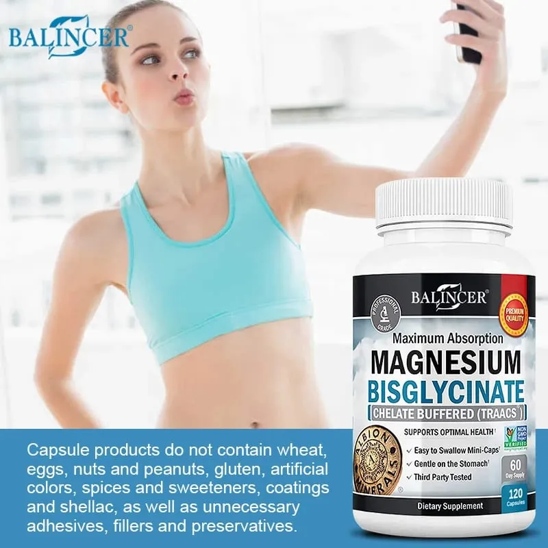 Magnesium Bisglycinate - for Muscle Nerve Sleep Joints Bones Immune & Energy - High Absorption Vegetarian 120 Capsules