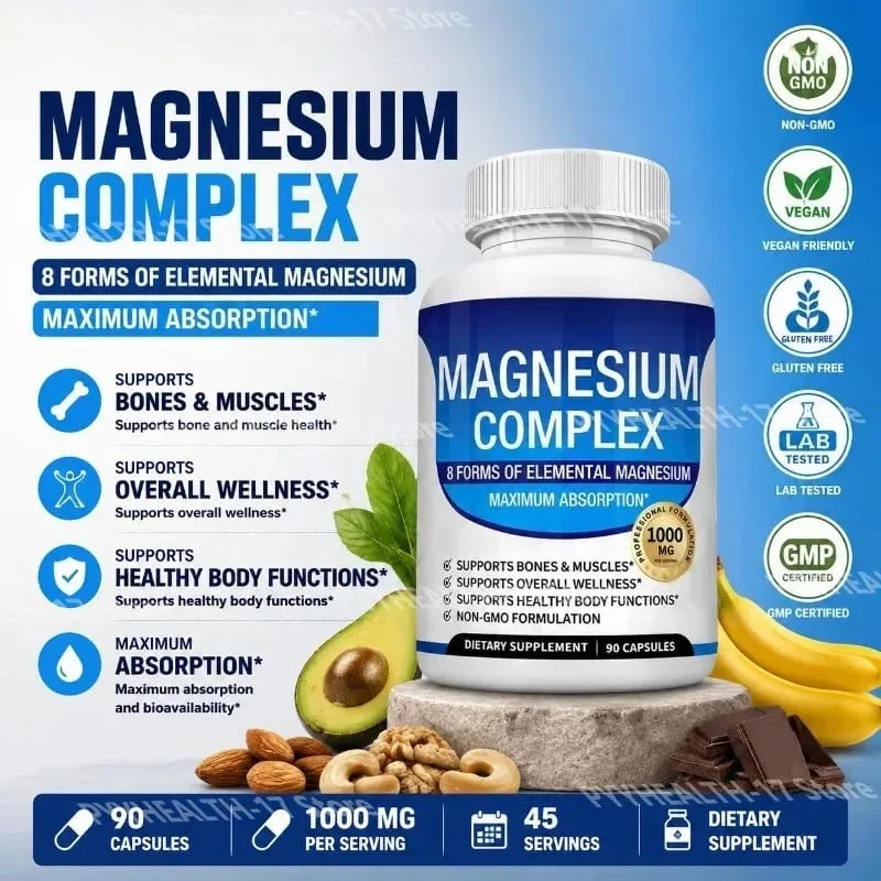 Nutrisi Magnesium Kapsul Kompleks 8 Bentuk Elemental Magnesium Mendukung Fungsi Tubuh Sehat 1000 Mg 90 Kapsul — image 2
