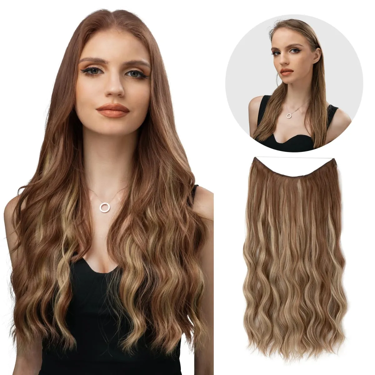 Syntetyczny niewidoczny drut z klipsami Przedłużanie włosów Żyłka Naturalna blond klipsowa treska Fałszywe włosy — image 24