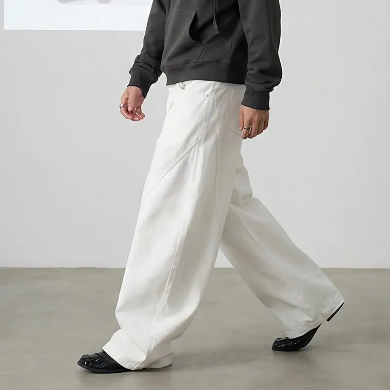 Pantaloni stile americano primaverile con doppia cintura decostruita da uomo con taglio a stivale Jeans bianchi Pantaloni larghi in denim a gamba larga alla moda 9X2187 — image 5