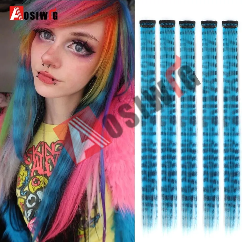 5PC สังเคราะห์ Feather Hair Extensions พร้อมคลิปทนความร้อนตรงผมสีสีดำคลิปผมสตรี 8G — image 10