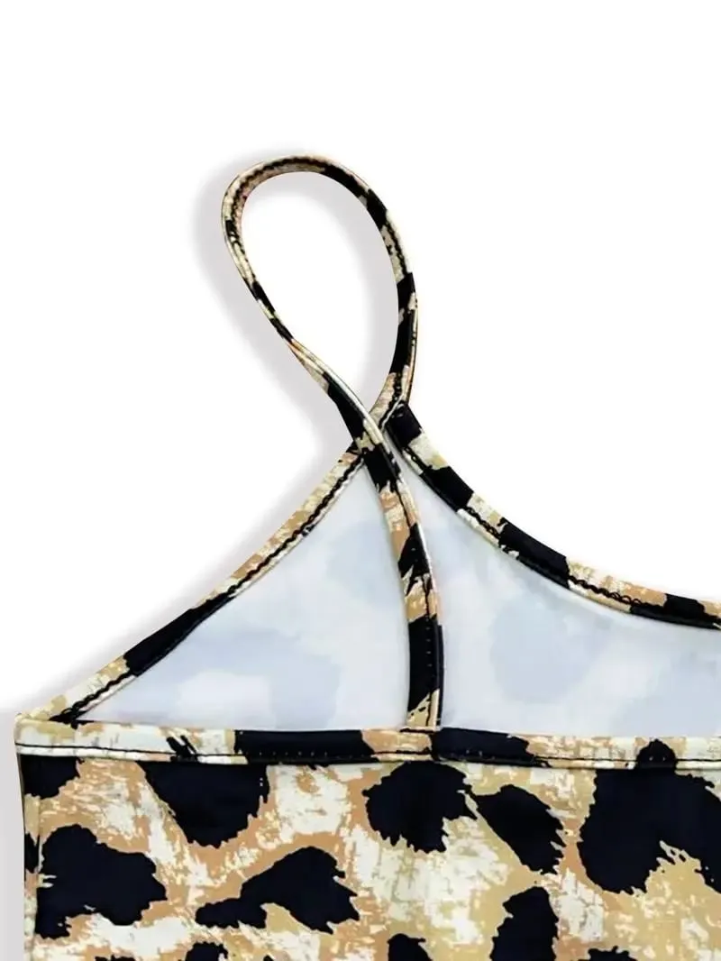 Abito con bretella con scollo a V slim fit con stampa leopardata retrò Abito con bretelle che abbraccia l'anca di media lunghezza Abiti piccanti con stampa animalier retrò di moda per ragazze — image 3