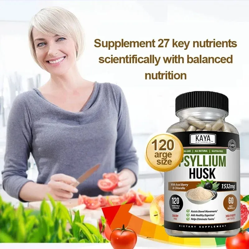 Capsules de cosse de psyllium - 1532 mg - Enrichies en racine de gingembre et en aloe vera pour favoriser la santé digestive et la détoxification de l'intestin — image 5