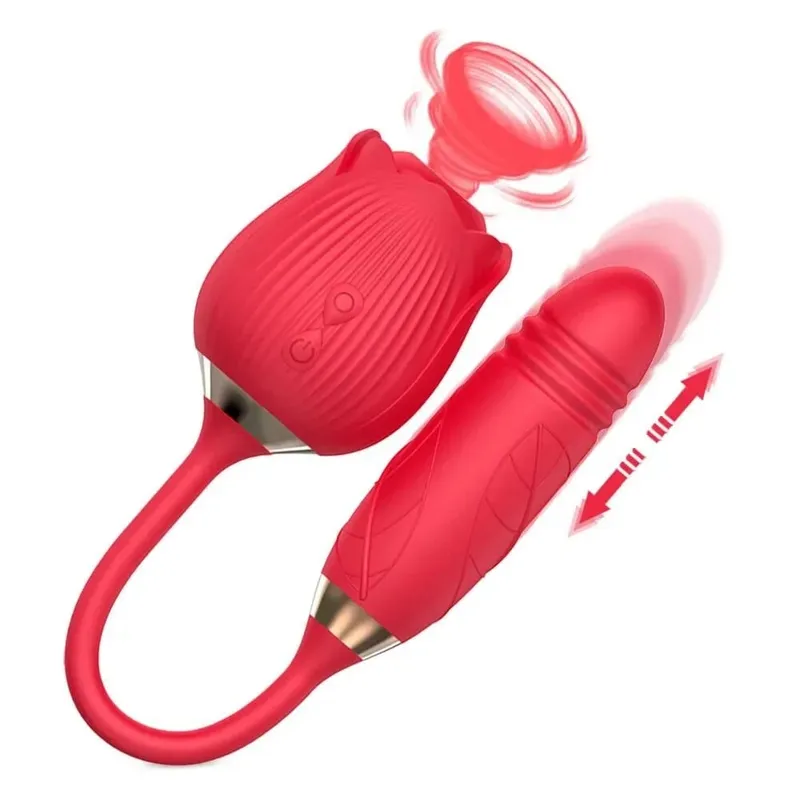 Rose 3in1 Sucker Vibrator for Women Telescopic Clitoris Stimulator Dildo Licking Vagina Massager Masturbator Sex Toys for Women