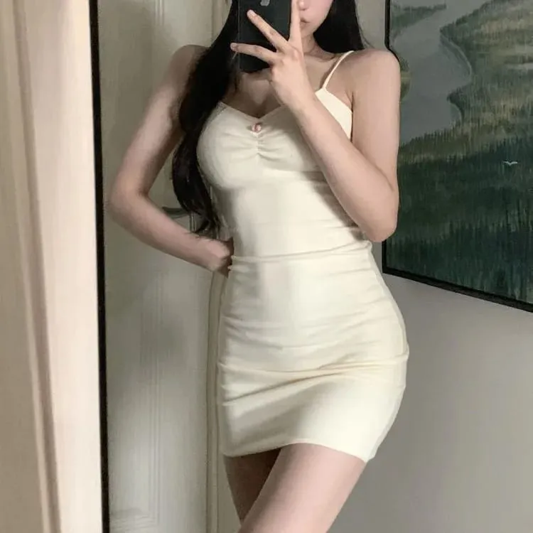 女式吊帶洋裝無袖低胸春夏純色洋裝荷葉邊裹臀修身洋裝派對夜店洋裝 — image 2