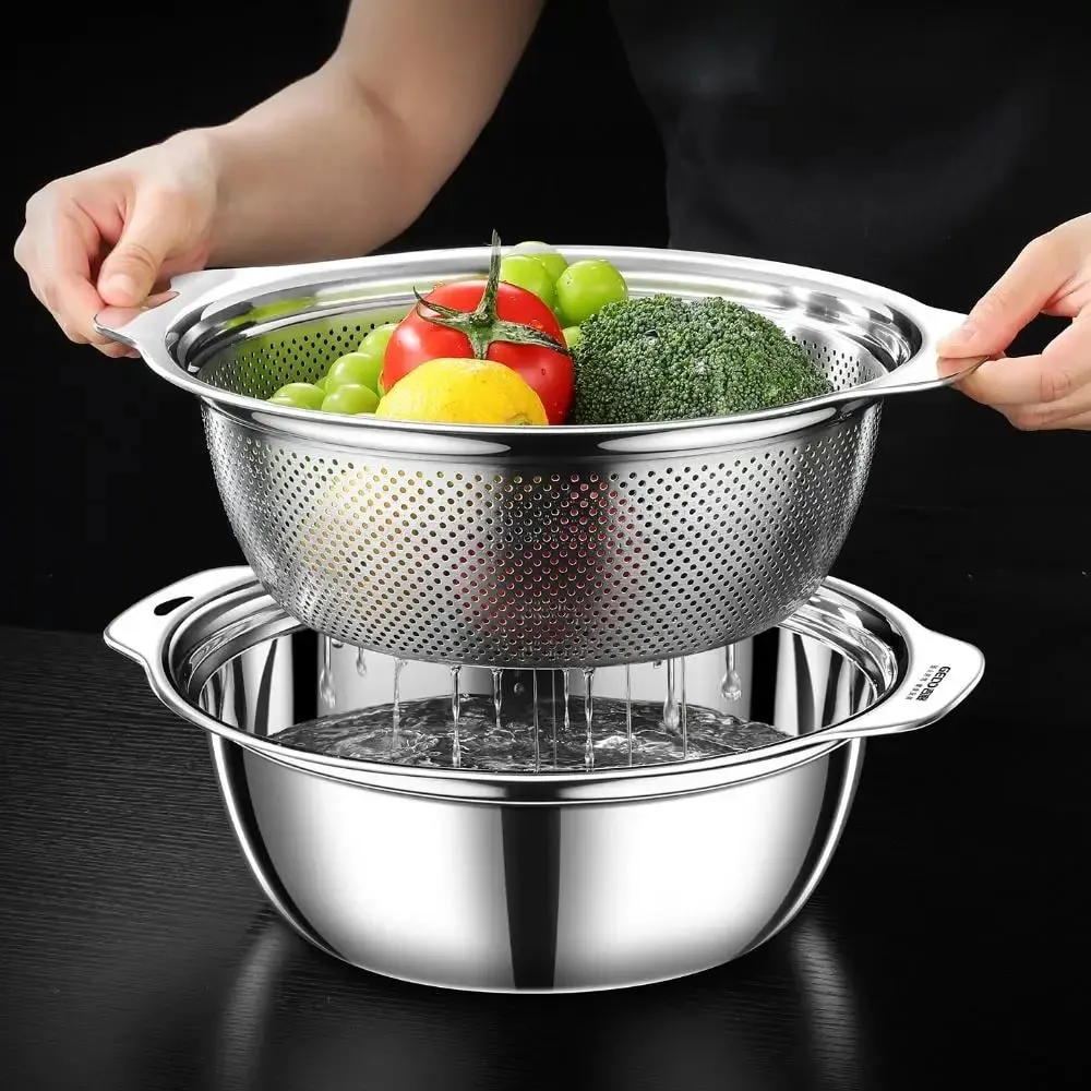 LFGB-Zertifizierung, Küchenwaschbecken für Obst, Gemüse und Reis, 23–31 cm Durchmesser, dichtes Ablaufloch, Sieb mit seitlichem Griff — image 2