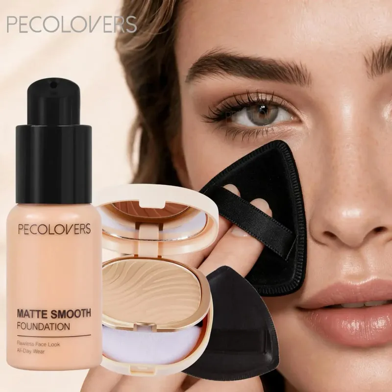 3pcs/Set Foundation Loose Powder Triangle Makeup Kit Full Coverage Liquid Foundation Waterproof Long-Lasting Base Makeup — image 2