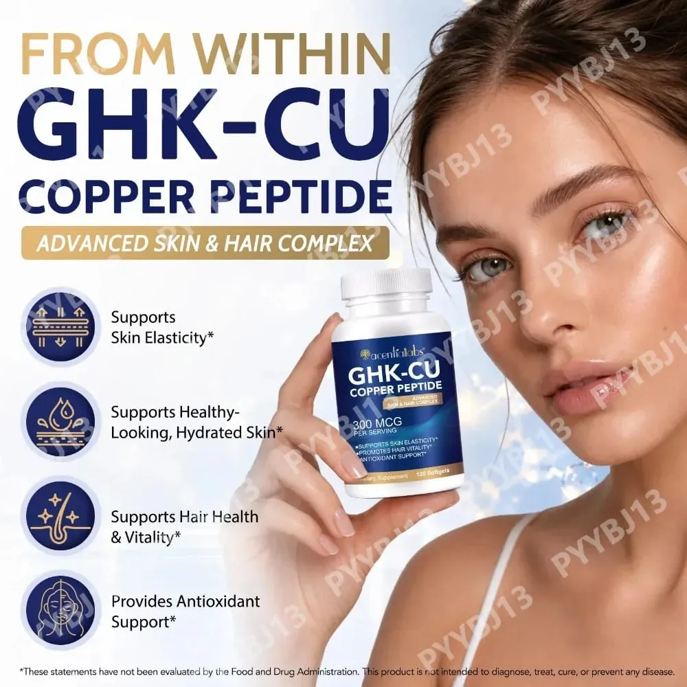 Natürliche vegane Haut-Haar-Komplex-Ergänzungen, liposomale GHK-Cu-Kupfer-Peptid-Softgel-Kapseln, 120 Tabletten, mit Biotin für Erwachsene — image 3