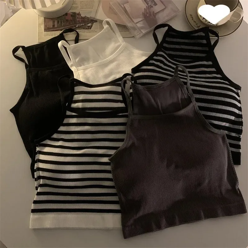 Canottiere da donna in versione coreana con filato solido, moda casual, top corto con imbottitura sul petto, senza maniche, canotta di base — image 6