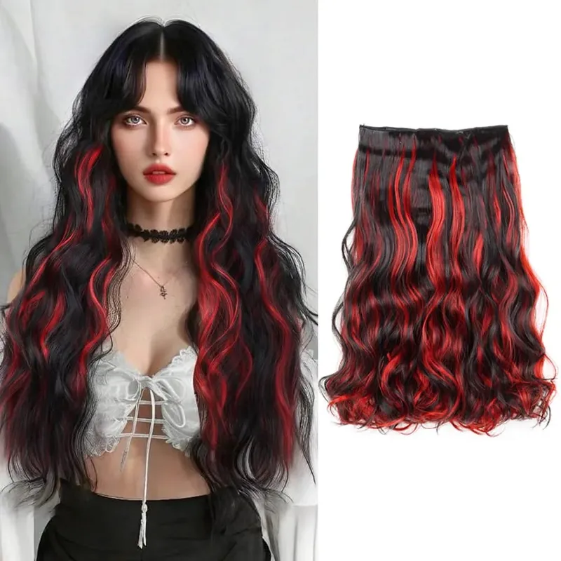 Συνθετικό 5 Κλιπ σε Σγουρά Επέκταση Μαλλιά 18 ιντσών Σγουρό Μαύρο Μείγμα Μπλε ανταύγειες Χοντρά κουρέματα Μαλλιά ινών για γυναίκες
