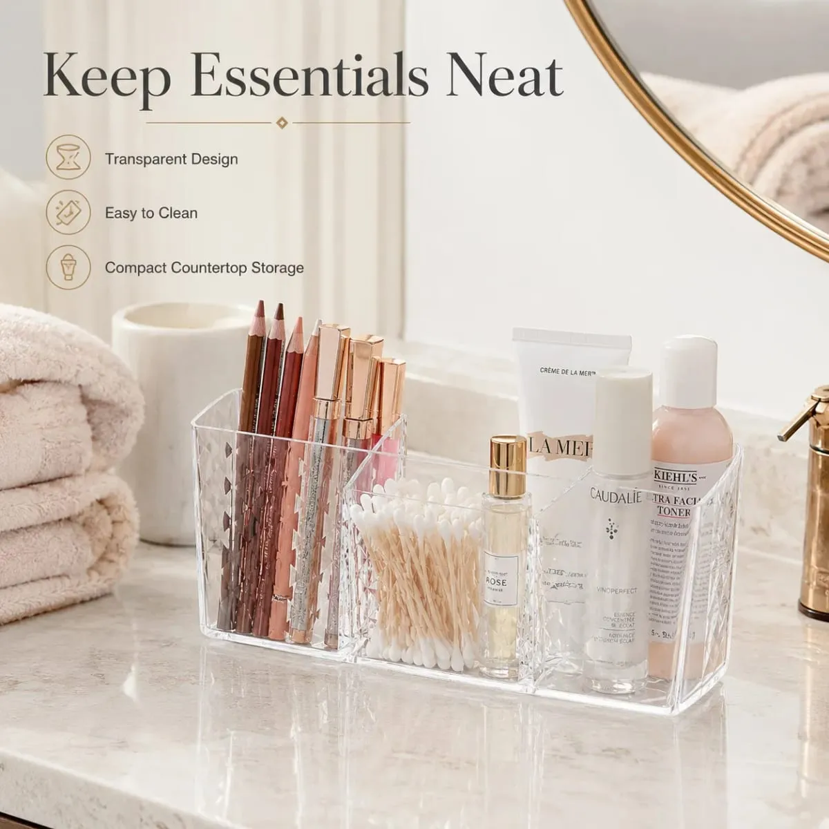 Layered Cosmetic Display Box Desktop Organizer med fack för sminkborstar och kosmetika för smycken — image 3