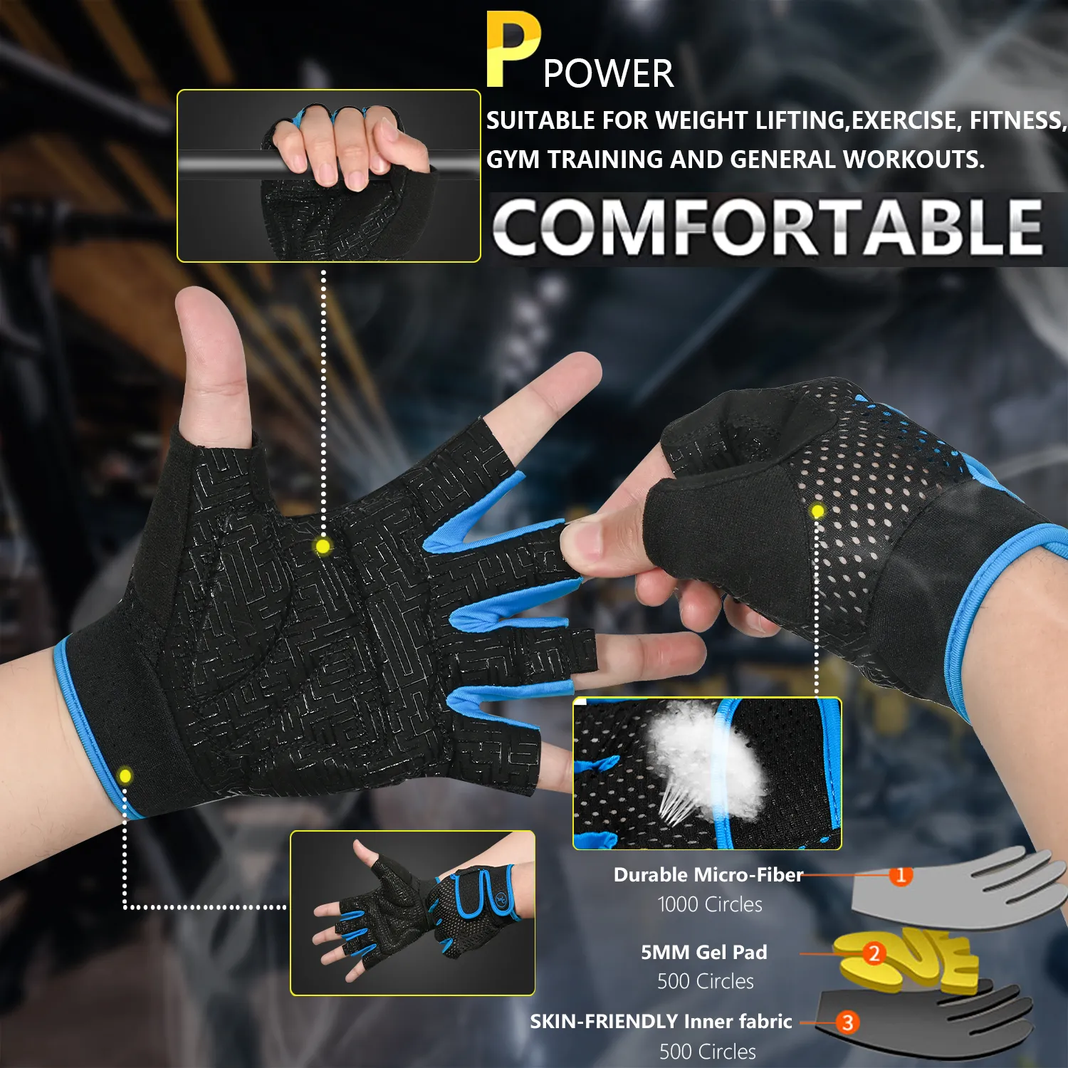 Guanti da palestra Traspiranti Antiscivolo Pull Up Allenamento Yoga Body-building Esercizio Fitness Allenamento Guanti per sollevamento pesi Uomo — image 5