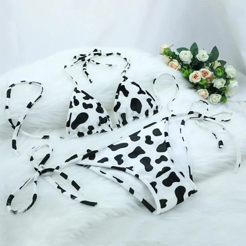 ชุดบิกินี่สตรีสไตล์ญี่ปุ่นน่ารักนมวัว Dotted MINI ชุดบิกินี่ชุดชั้นใน Halter คอ Bras Top กางเกง Panty — image 4
