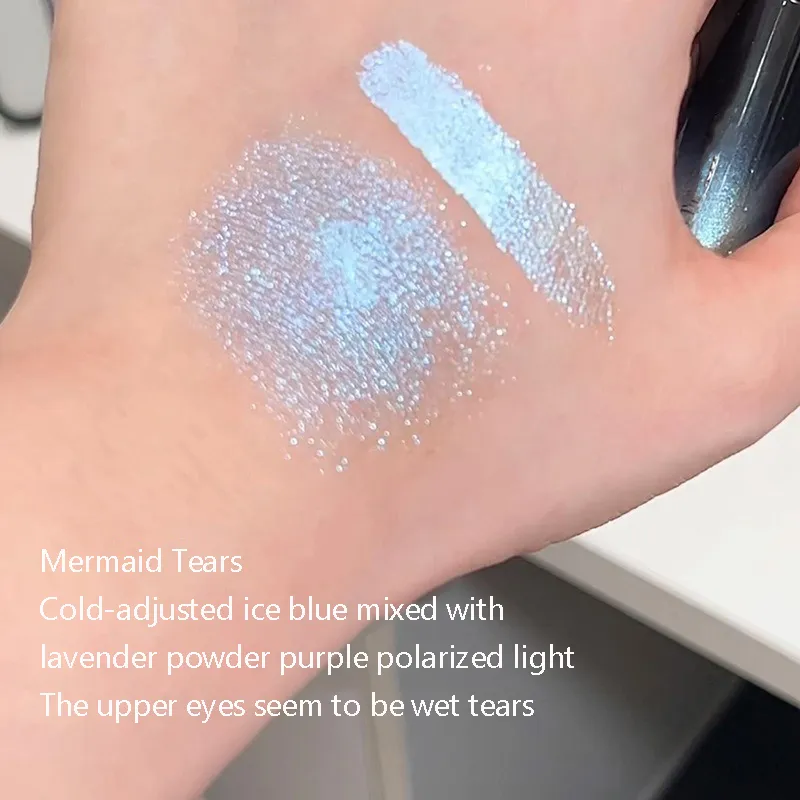 Fard à paupières liquide à paillettes, holographique, scintillant, bleu glace, rose, séchage rapide, aspect mouillé, larmes, maquillage pour les yeux, poudre Non volante