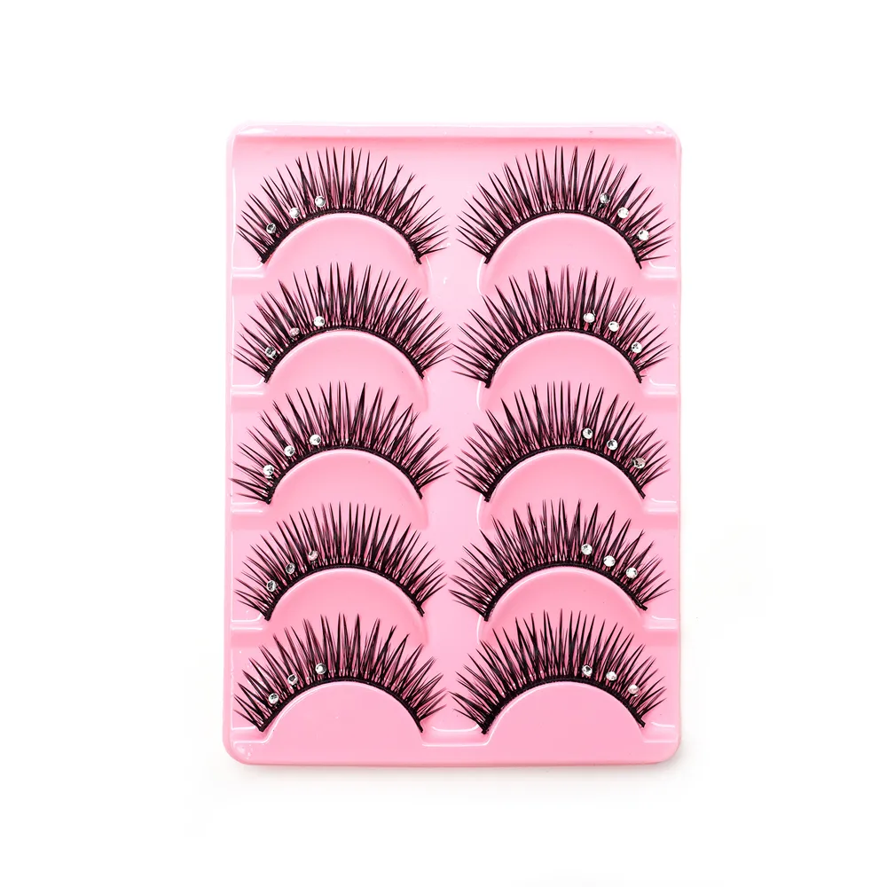 5 คู่แต่งหน้าเพชรขนตาปลอมชุดแสดง Catwalk Party Shinny Eye Lashes Handmade Eyelash Shinning เครื่องสำอาง — image 5
