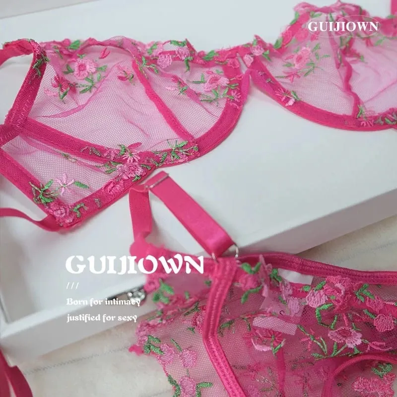 ทุกวันชุดชั้นในลูกไม้ฝรั่งเศสชุดไร้สายสนับสนุนปักดอกไม้ Ultra Thin Breathable Comfort Hollow Out ชุดชั้นใน BANERDANNI — image 1