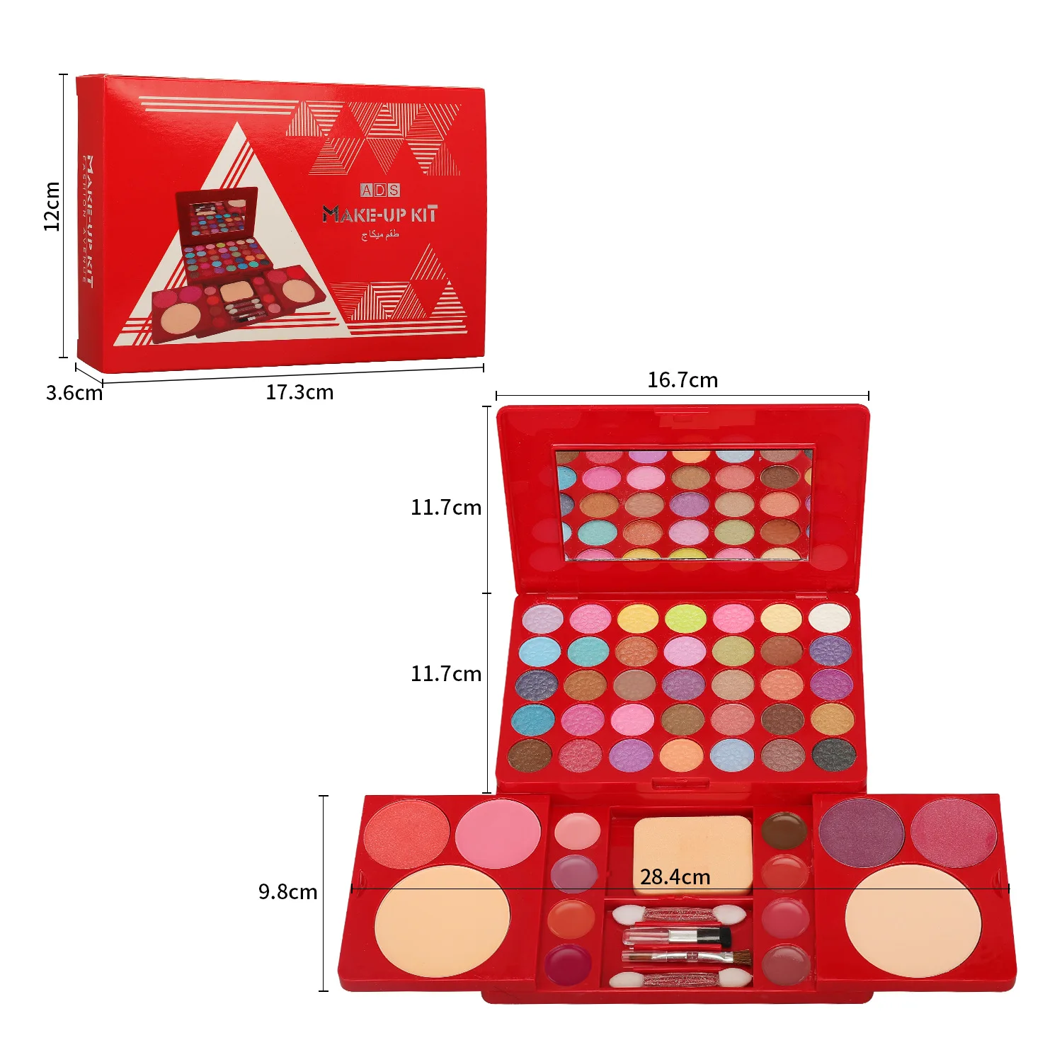 Makeup Kit komplet sæt til kvinder Multifunktionel alt i én boks Rød 49 farver Ansigtslæbe Øjenskygge Highlighter Pensel Makeup Palette — image 5