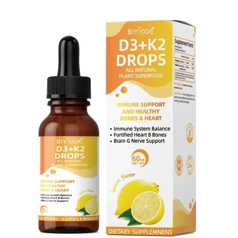 Vitamine D3 K2 Gouttes liquides Absorption du calcium et soutien osseux 1000 UI D3 au goût de citron K2 60 ml 30 portions