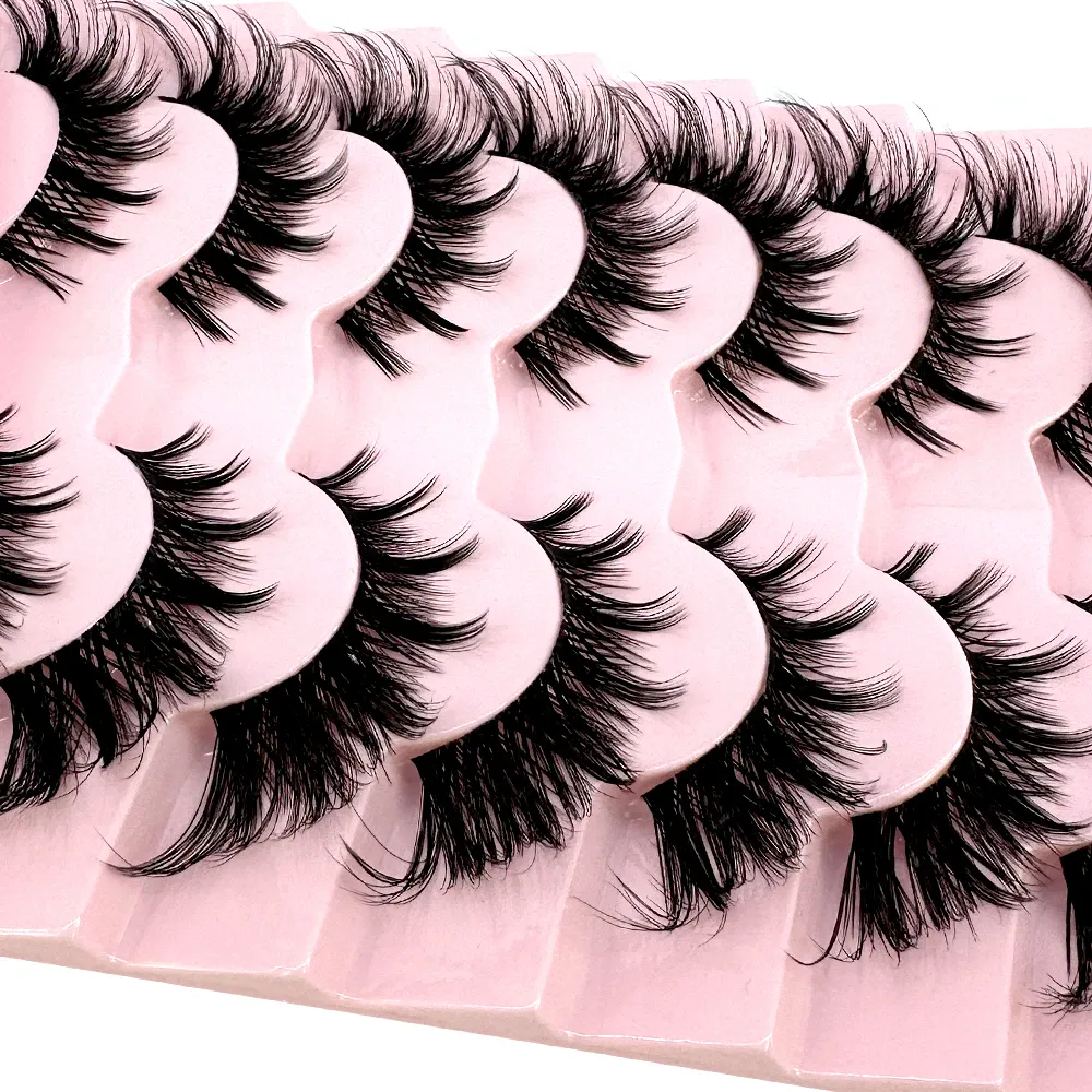 7/8 Paar Katzenaugen-Wimpern, Manga-Wimpern, 3D-Wimpern mit klarem Band, natürlich, halbe Wimpern, verlängerte Nerz-Wimpern, flauschige Wimpern — image 2