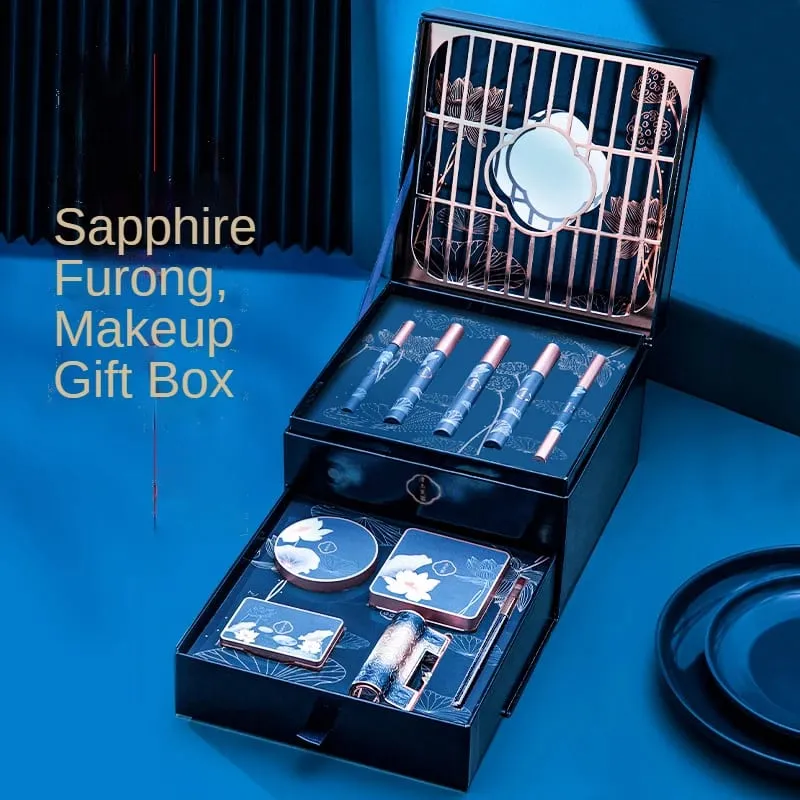 Coffret de maquillage en Jade Hibiscus de Style chinois, dix pièces, cadeau d'anniversaire, rouge à lèvres sculpté, ensemble de maquillage pour cosmétiques, 10 pièces/ensemble — image 3