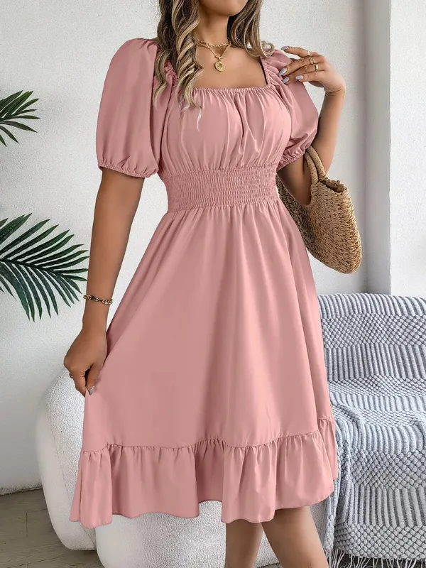 Frühling Sommer Elegantes Kleid mit hoher Taille Square Neck Kurzarm Rüschenkante Lange Kleider 2026 Valentinstag Damenbekleidung — image 15