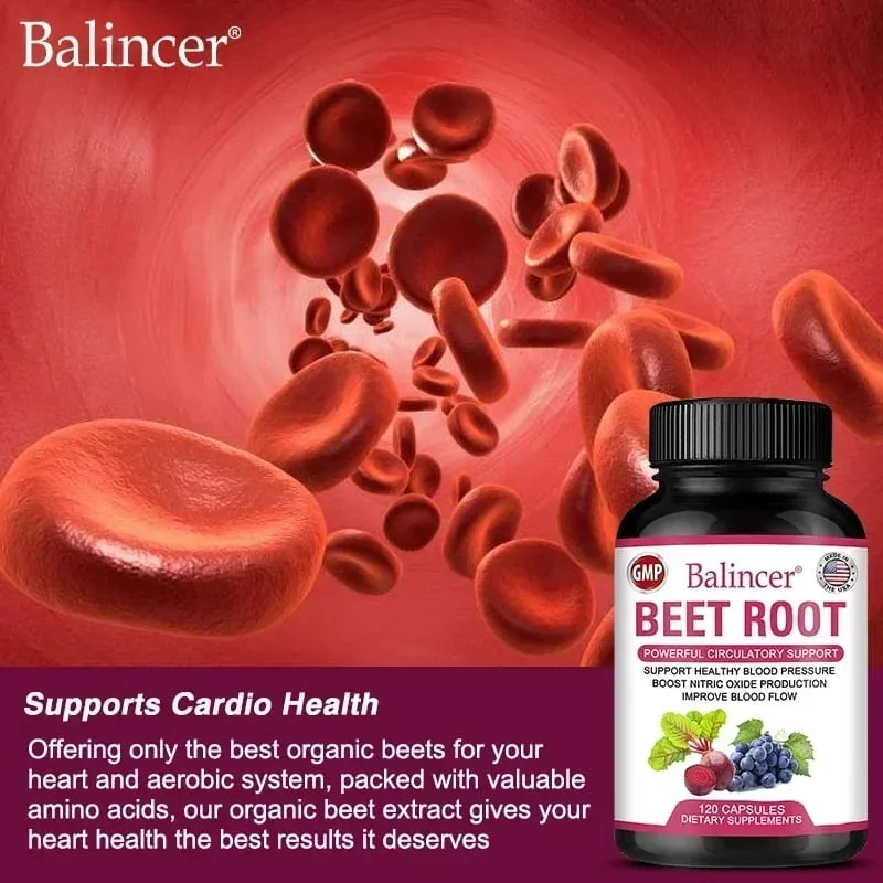 Capsule di barbabietola Estratto in polvere di barbabietola biologica + Pepe nero Produzione di ossido nitrico Circolazione sanguigna Pressione sanguigna Salute — image 2