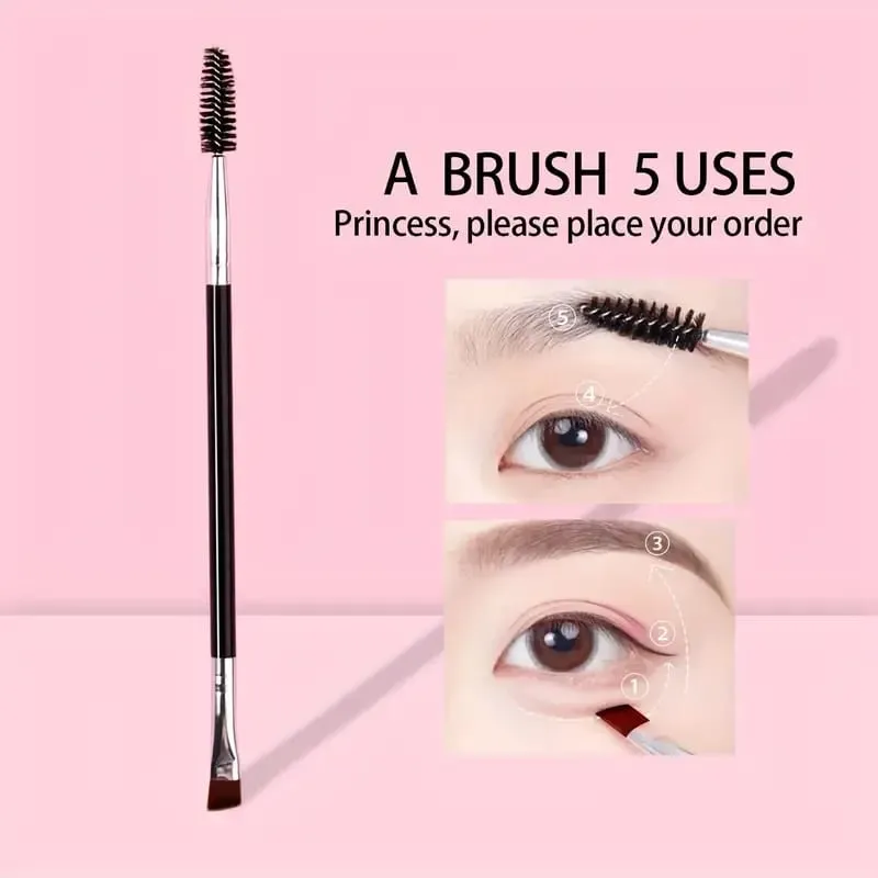새로운 2-in-1 대형 이중 눈썹 및 아이라이너 브러시 - 베벨 눈썹 파우더 나선형 블렌드 및 플랫 아이 블랙 어플리케이터 — image 4
