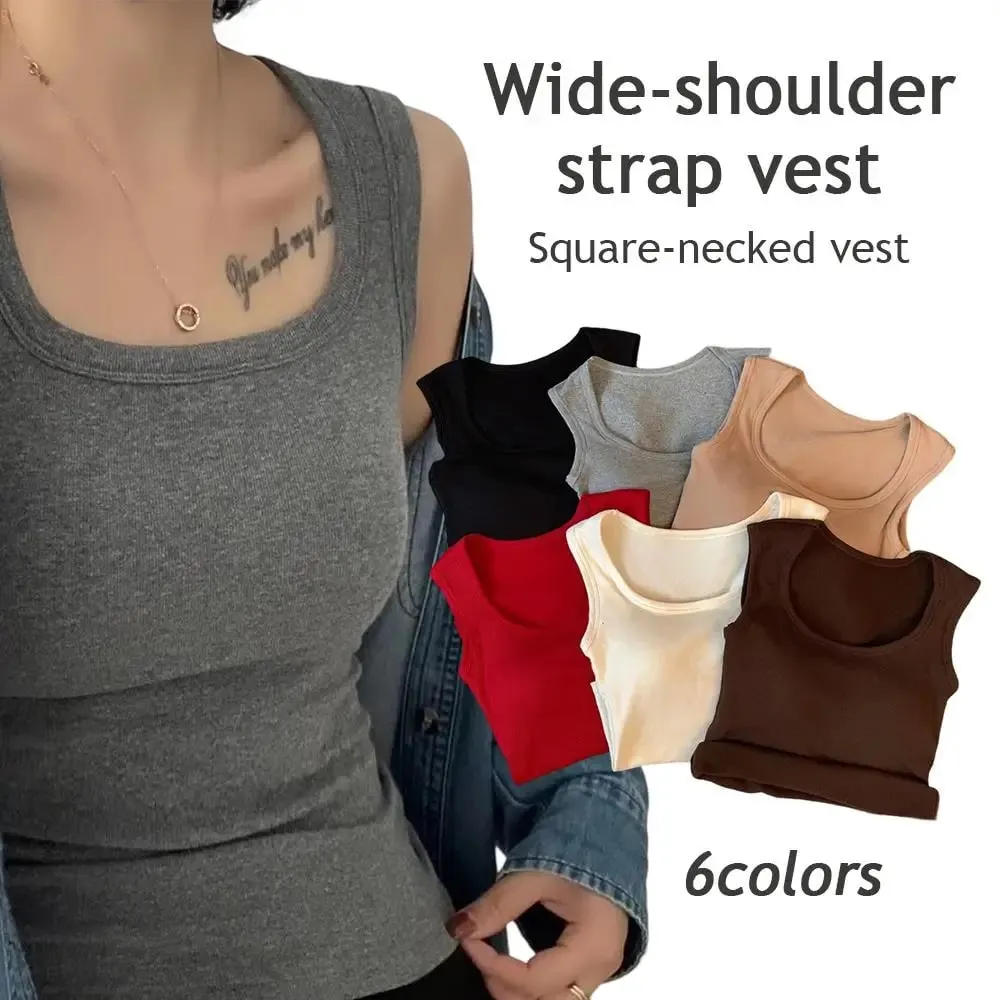 Frauen Einfarbig O Hals Rippen Tank Top Breite schulter Gurt Leibchen 2025 Sommer herbst Grundlegende Leibchen Elastische Tank Tops