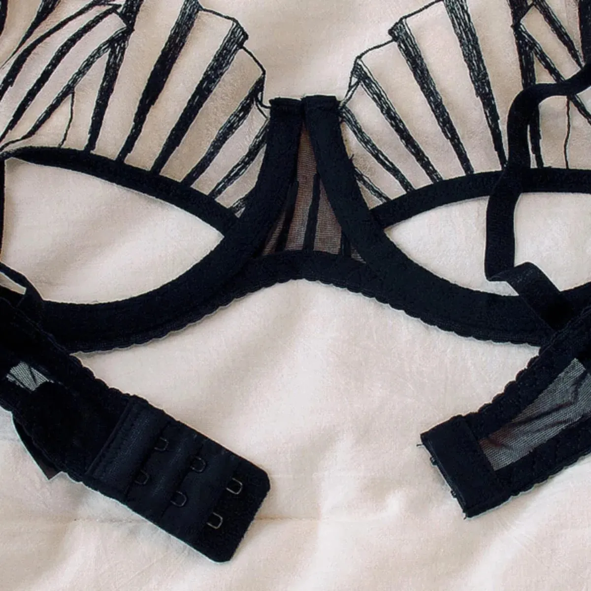 2-piece Women's Brief Sets Black Scallop Chest Cup Embroidered Lingerie Set Underwear Black Mesh Hot Unlined Minimizer Bra — image 4