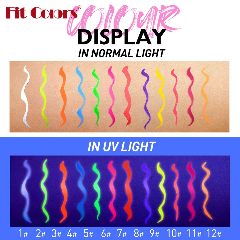 Pena Eyeliner Cair Cahaya Neon UV Tahan Air Cat Warna Wajah Neon Warna-warni Riasan Mata Panggung Seni Pesta Natal Halloween — image 5