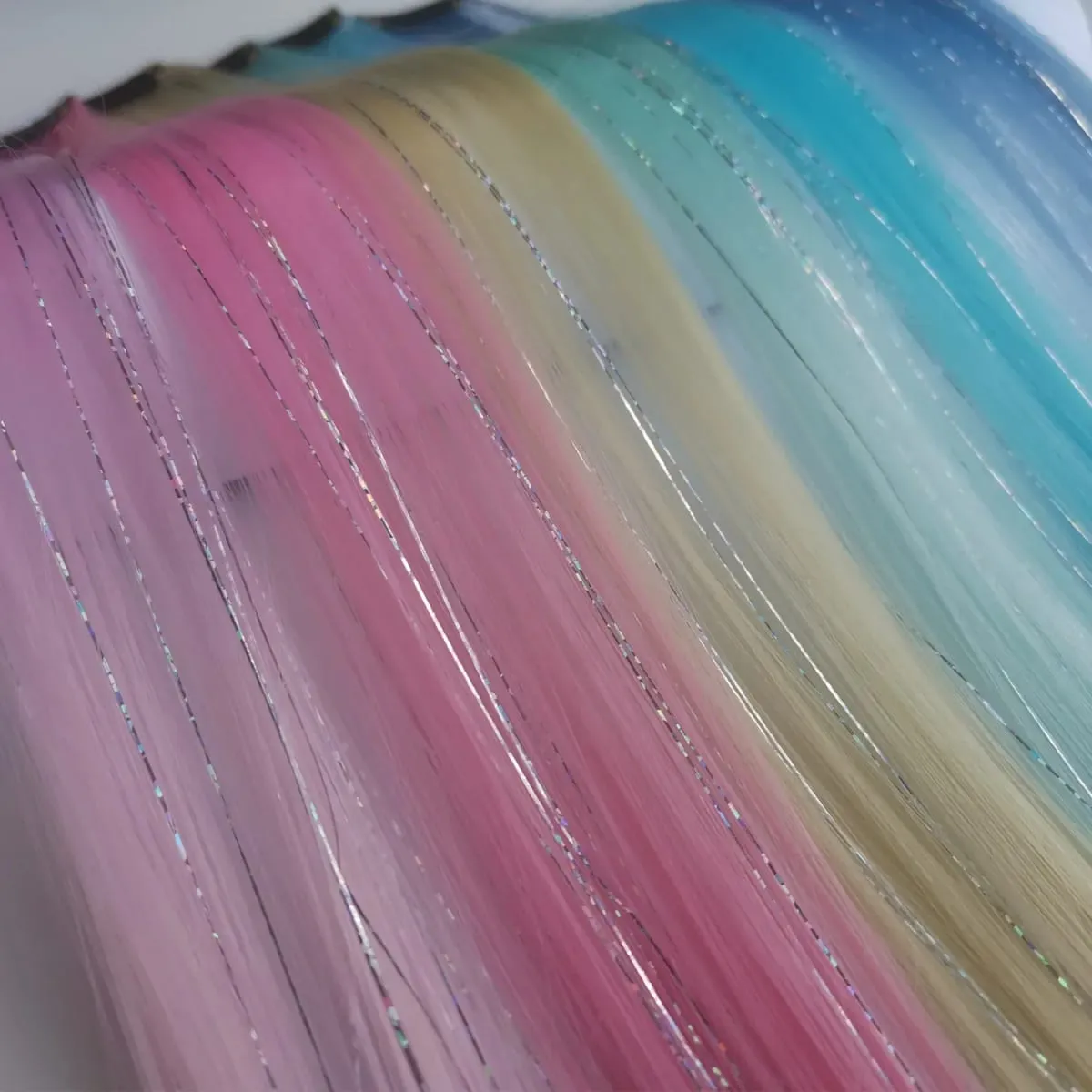 Mehrfarbige Clip-in-Haarverlängerungen, gemischte Lametta, farbige Haarverlängerungen, 2-in-1-Regenbogenhaar mit silbernen Lametta für Kinder und Mädchen — image 6