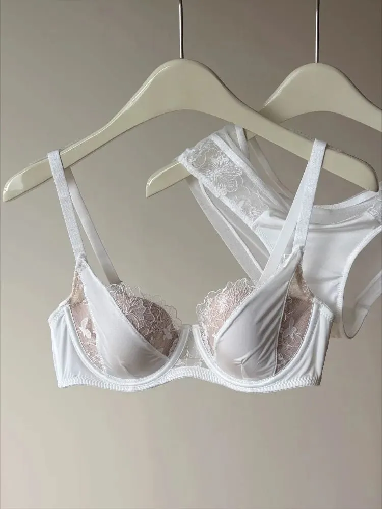 Set Bra Seksi Sulaman Renda Perancis Push Up Minimizer Mengumpul Sokongan Penuh Liputan Keselesaan Pakaian Dalam untuk Wanita Berpayudara Besar 2PCS — image 2