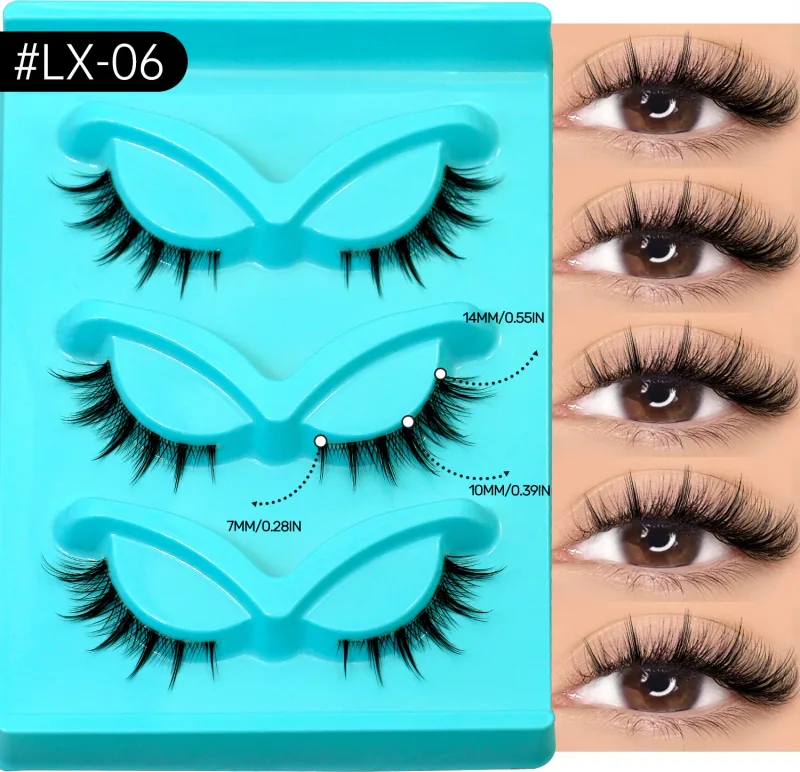 3 paires de cils Manga cils naturels œil de chat bande transparente faux cils aspect naturel faux cils bandes maquillage