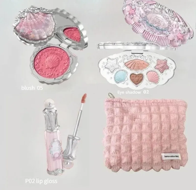 Set per il trucco Flower Knows Swan Serie di balletti Palette di ombretti a sei colori Fard in rilievo Kit di rossetti brillanti con borsa Tutto incluso — image 14