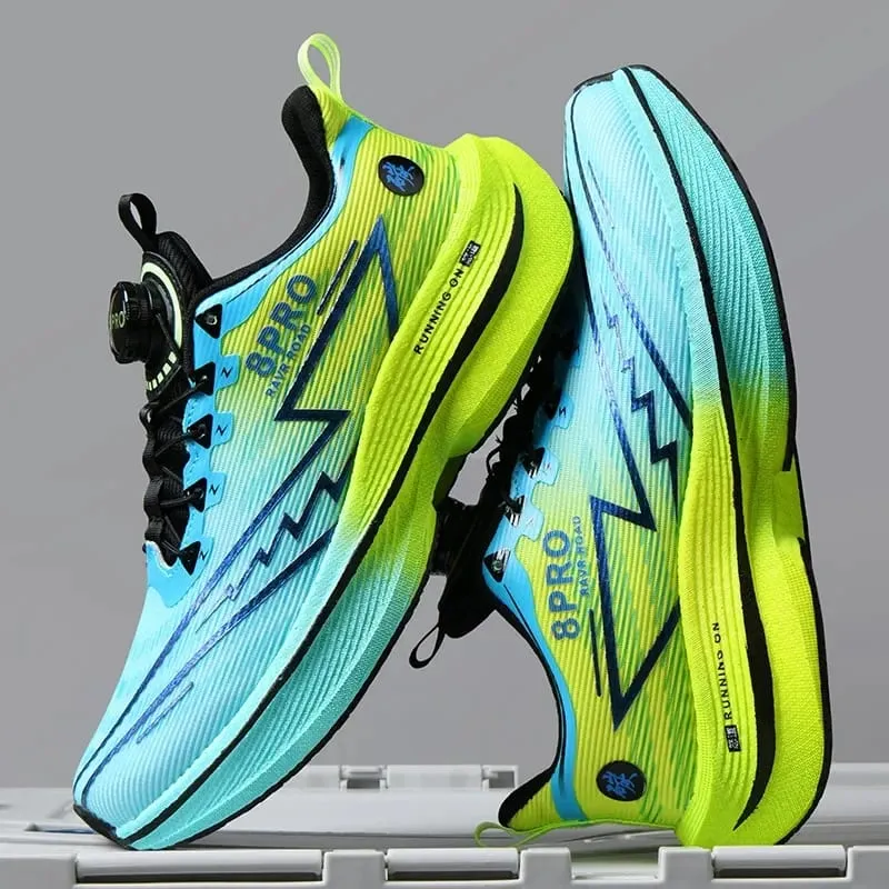 แผ่นคาร์บอนรองเท้าวิ่งมาราธอนผู้ชายผู้หญิง Breathable น้ำหนักเบา Shock Absorbing ลื่นกีฬารองเท้าผ้าใบ