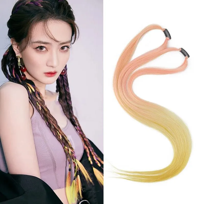 2PCS 60cm Synthetic Long Straight Hair Clips Rainbow Hair Extension Colored Red Green Blue Hairpiece for Women — image 12