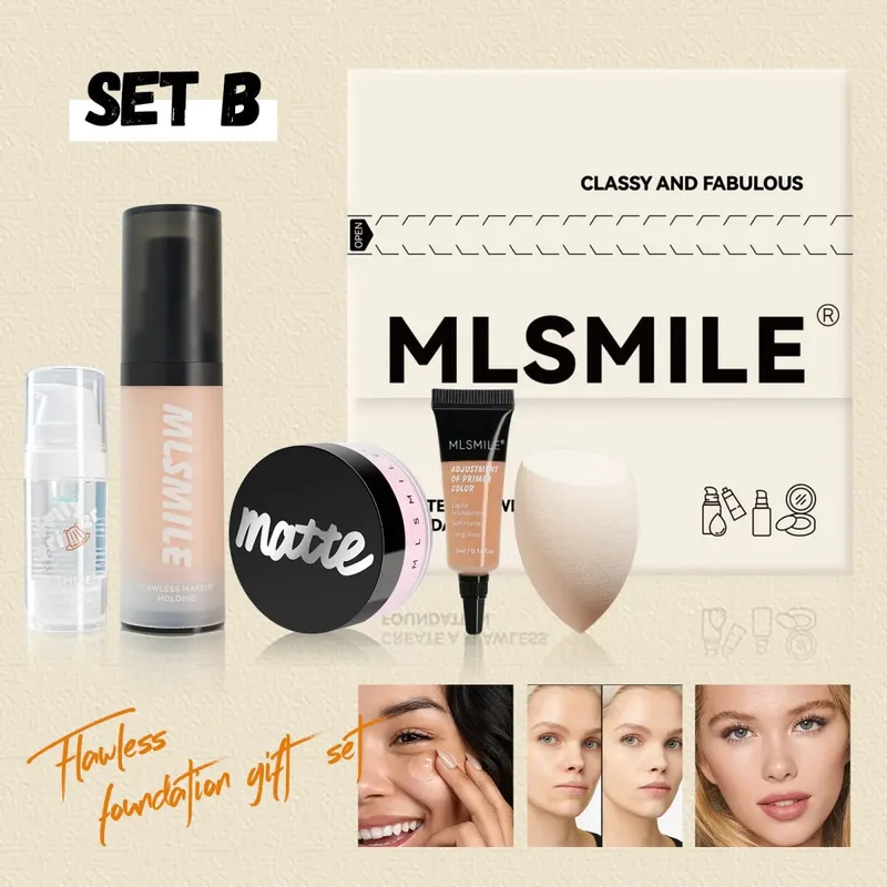 Professionelles Make-up-Set für makellose Grundölkontrolle, loses Pulver, matte Grundierung, flüssige Foundation, Concealer, feuchtigkeitsspendendes Geschenk — image 14