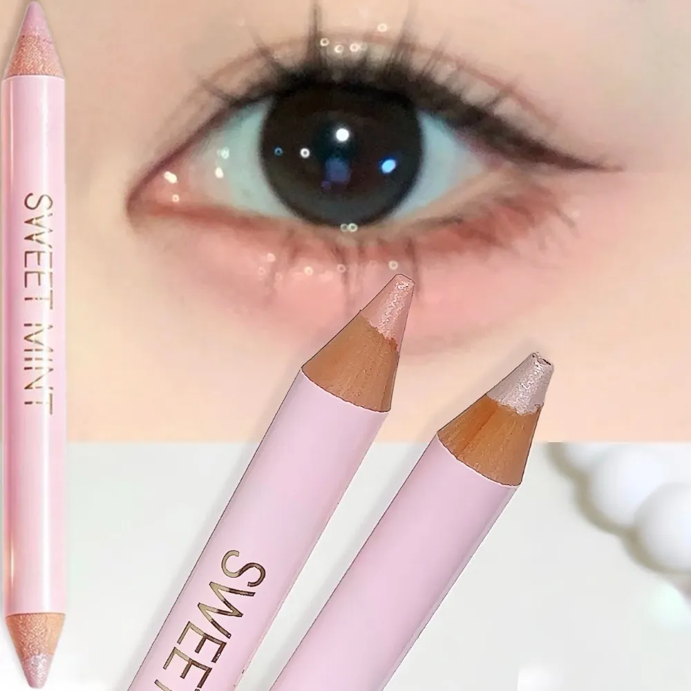 Bâton de ver à soie couché à double extrémité, stylo éclaircissant nacré scintillant pour les yeux, Champagne or pêche rose, maquillage naturel pour les yeux, cosmétique — image 1