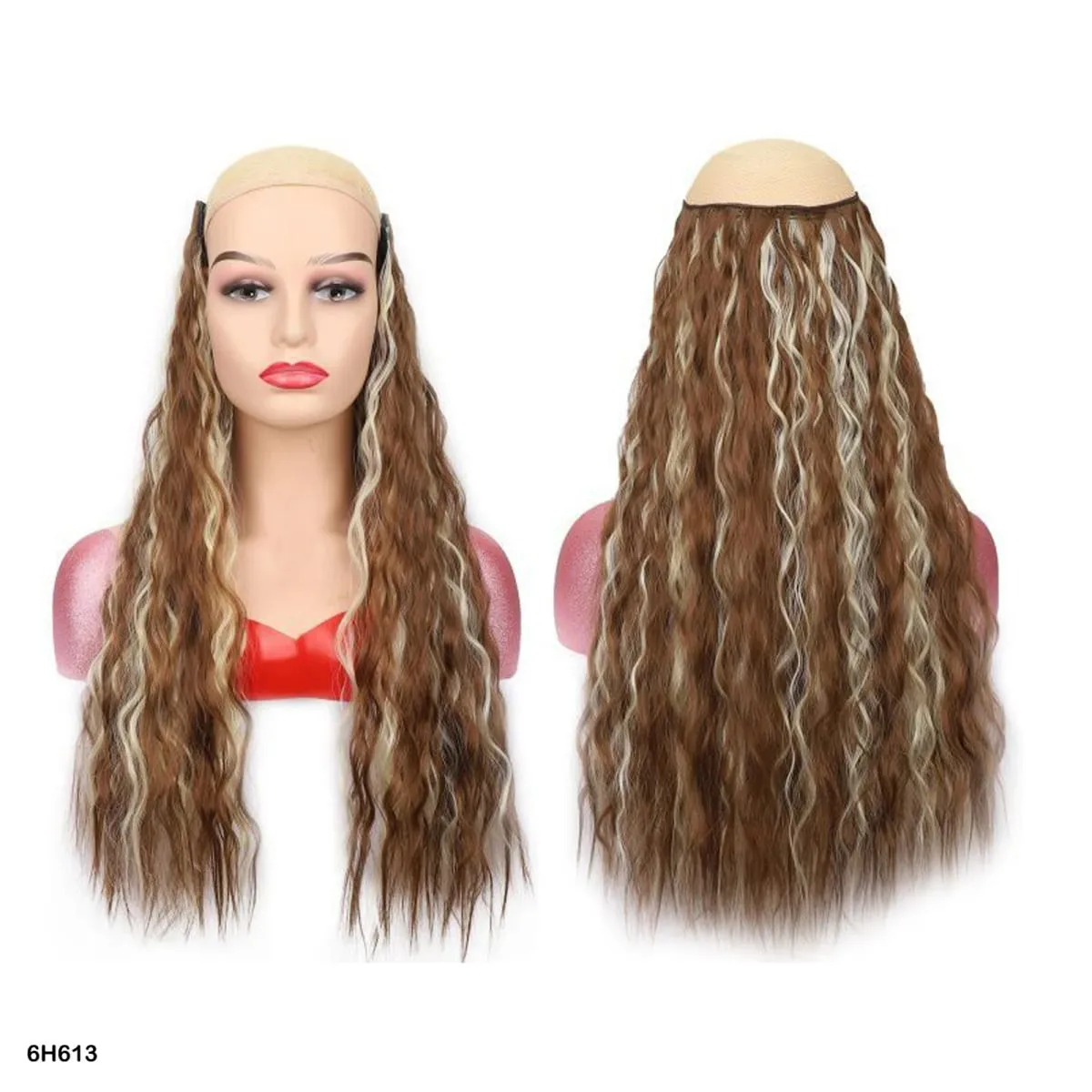 Extensions de cheveux synthétiques bouclés pince en une seule pièce 4Clips postiches longues vague profonde pour les femmes usage quotidien accessoire de cheveux de fête — image 11