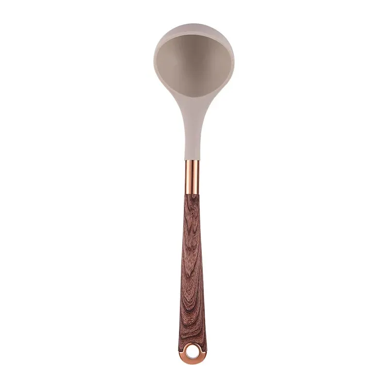 Set Perkakas Dapur Silikon 10 Keping Perkakas Memasak dengan Pemegang Perkakas Pemegang Corak Kayu Alat Memasak Nonstick JT264 — image 11