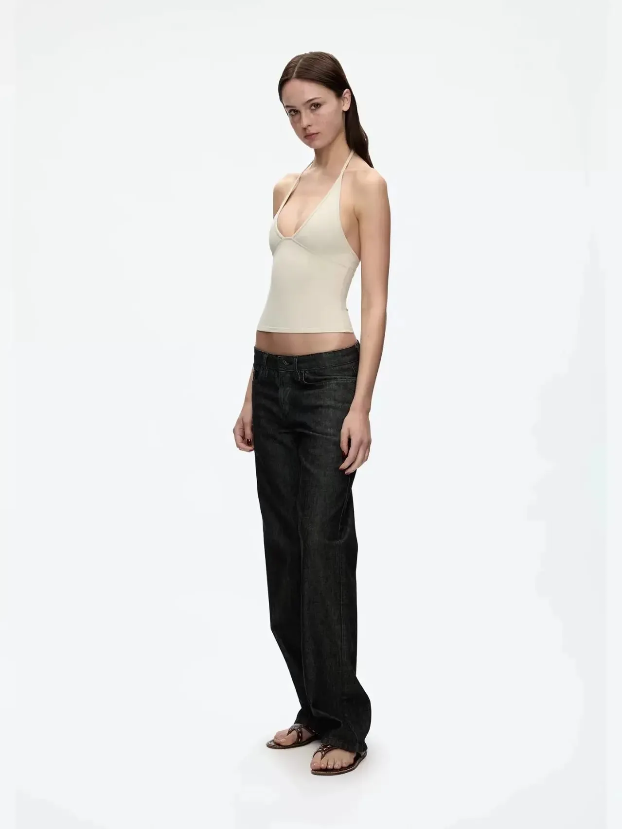 Rompi Tangki Halter V Dalam Warna Polos Atasan Tanpa Lengan Dasar Kamisol Coklat Tanah — image 4