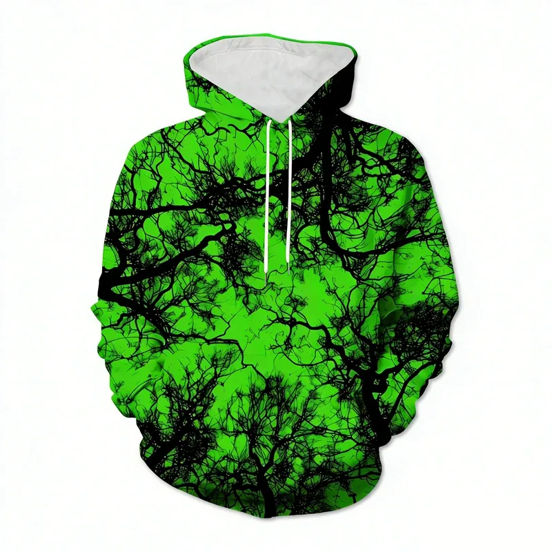 Sudaderas con capucha de árbol con estampado 3d multicolor para hombre, ropa con patrón de plantas, sudaderas con capucha de manga larga para calle al aire libre