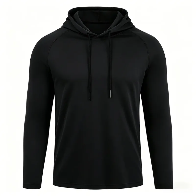 Baju Pelindung Matahari Lelaki Hoodie Lengan Panjang Pepejal Kemeja-T Cepat Kering Lelaki Bina Badan Kecergasan Otot Pakaian Sukan Pakaian Gim — image 1