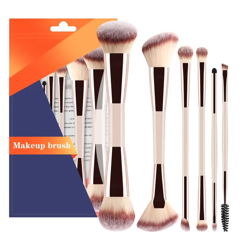 6 Buah Set Kuas Rias Kepala Ganda Kuas Alis Eyeshadow Kontur Perona Pipi Bubuk Alat Kosmetik Wajah Penuh