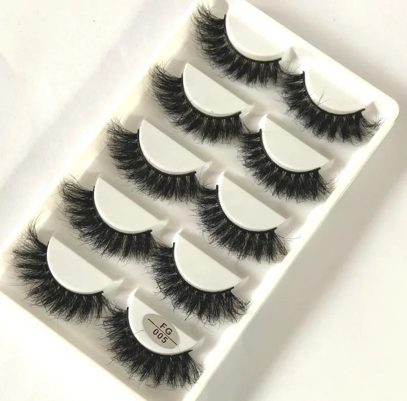 5 Pasang Bulu Mata Mink Buatan Tangan Bulu Mata Palsu Pendek Lebat Asli Bulu Mata Berantakan Panjang Bulu Mata Makeup Peringkat Boleh Diguna Semula — image 8