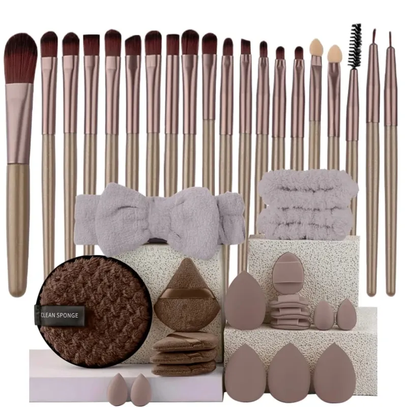 Set Berus Mekap Premium Synthetic Kabuki Foundation Concealers Powder Blush Blending Face Eye Shadow Brush Set — image 19