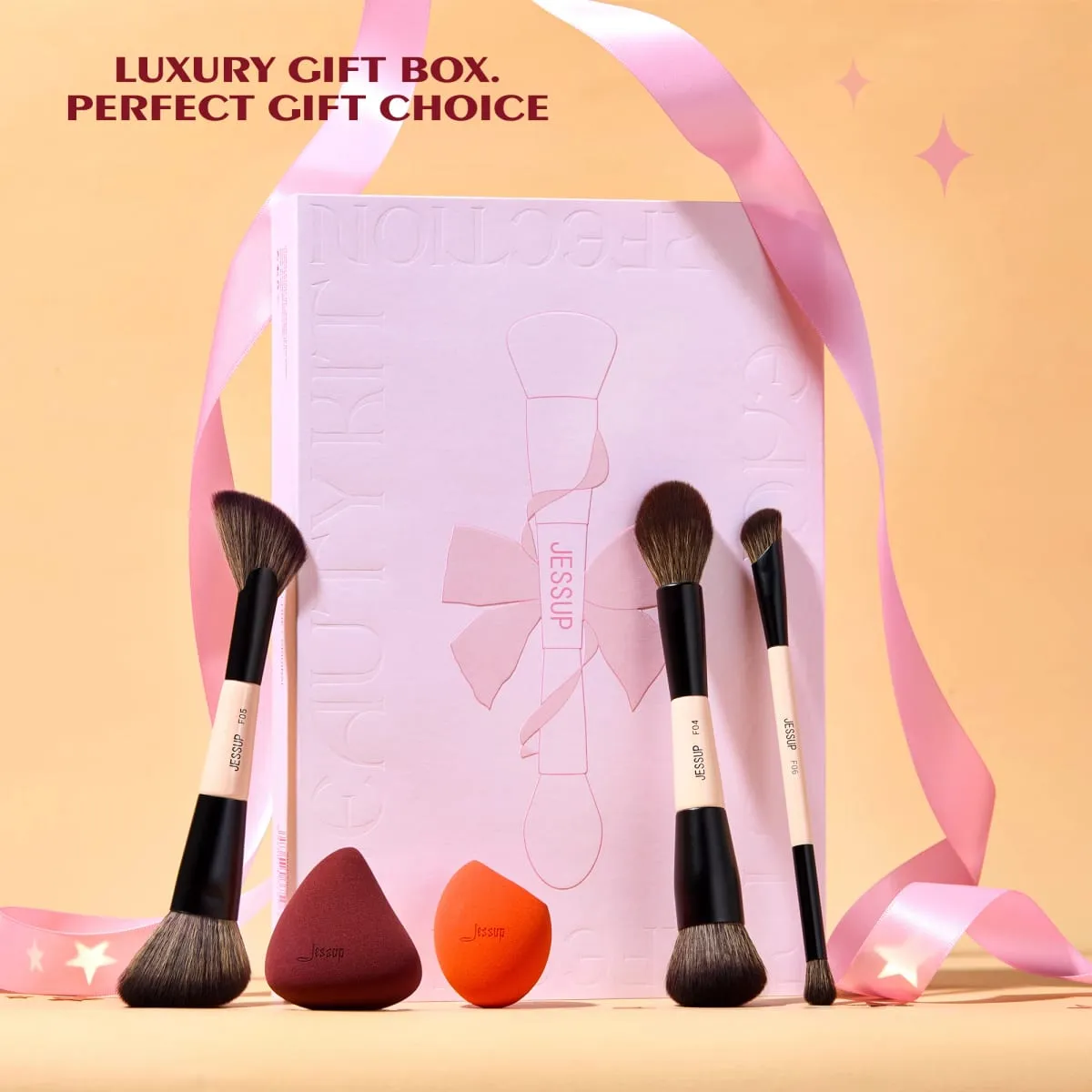 Jessup Makeup Borstar Set med Makeup Sponge 3/7st Dubbelsidig Makeup Brush Foundation Blush Ögonskugga med presentask — image 2