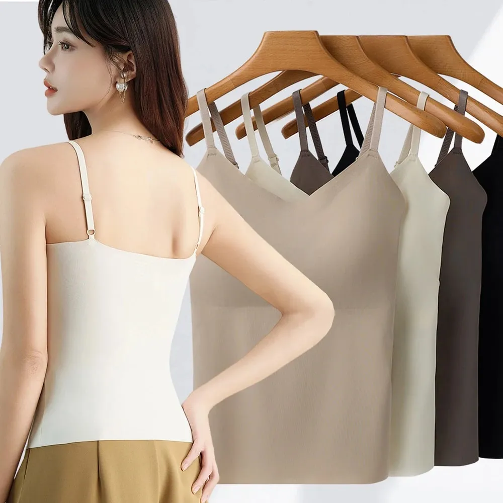 Bra Terbina dalam Cami Tank Top Tali Spaghetti Boleh Laras U-Neck Padded Payudara Sokongan Shapewear Seamless Slim Undergarment Vest — image 4