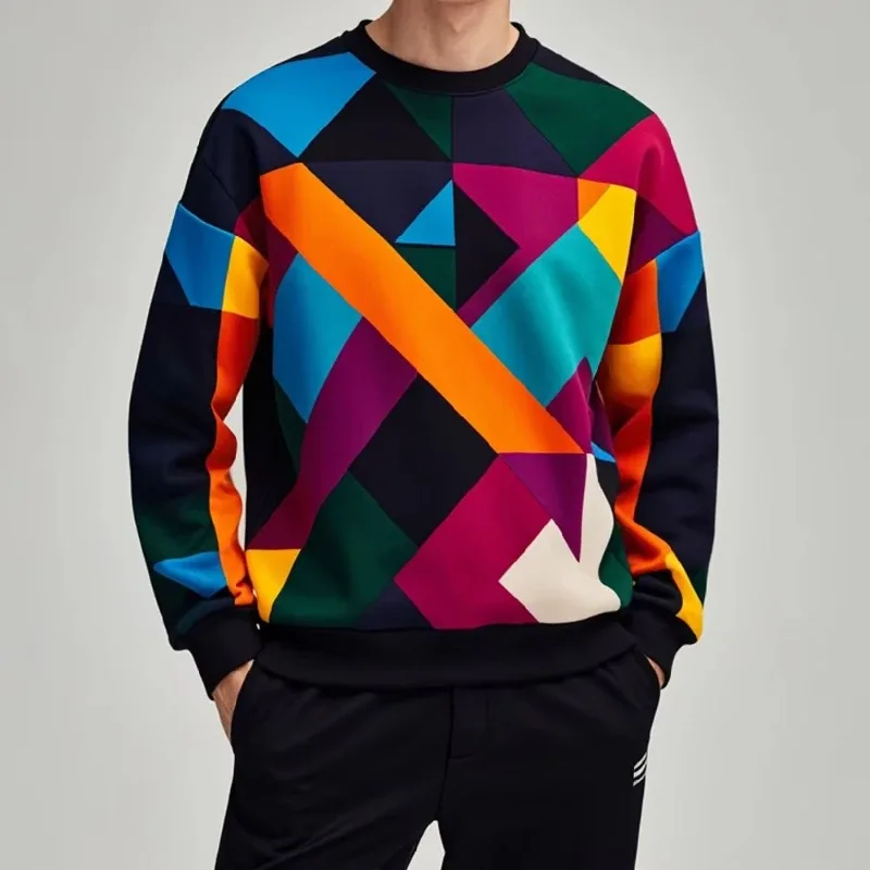 Felpa pullover moda autunnale per uomo 3d geometria colorata stampa grafica girocollo felpe con cappuccio pullover abiti casual maschili — image 2