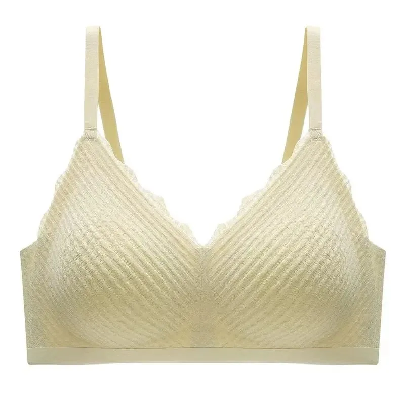ผู้หญิง Lace Seamless Bra ไร้สายสายรัดสปาเก็ตตี้บางส่วนกลับลื่นรวบรวมชุดชั้นในสำหรับหน้าอกเล็ก — image 9